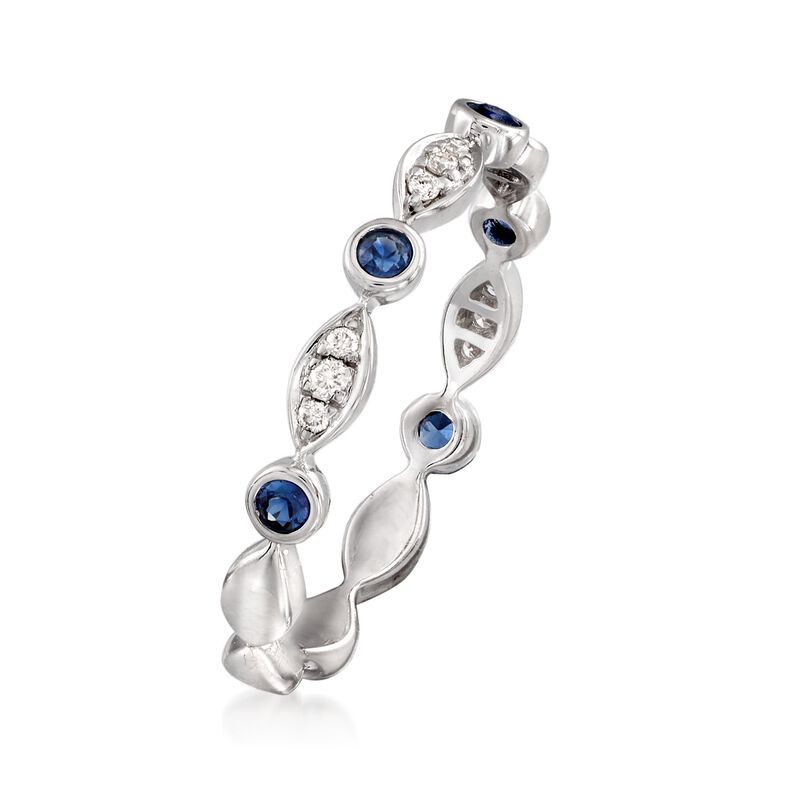 .20 ct. t.w. Bezel-Set Sapphire Ring with Diamond Accents in 14kt White Gold image number 2