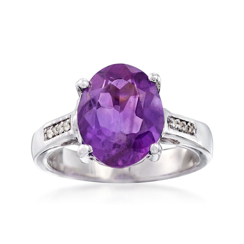 3.60 Carat Amethyst Ring with White Topaz Accents in Sterling Silver image number 0