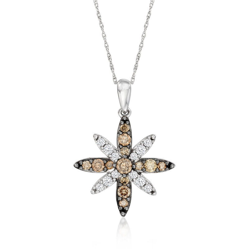 Le Vian .79 ct. t.w. Chocolate and Vanilla Diamond Star Pendant Necklace in 14kt Vanilla Gold. 18" image number 1