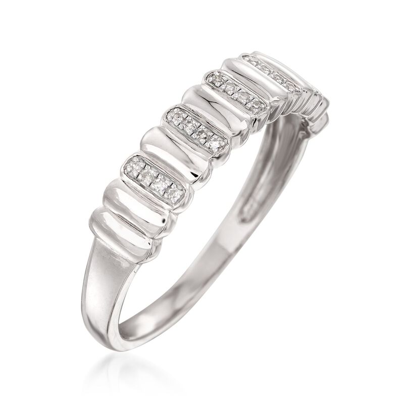 Sterling Silver Ribbed Ring with Diamond Accents image number 2