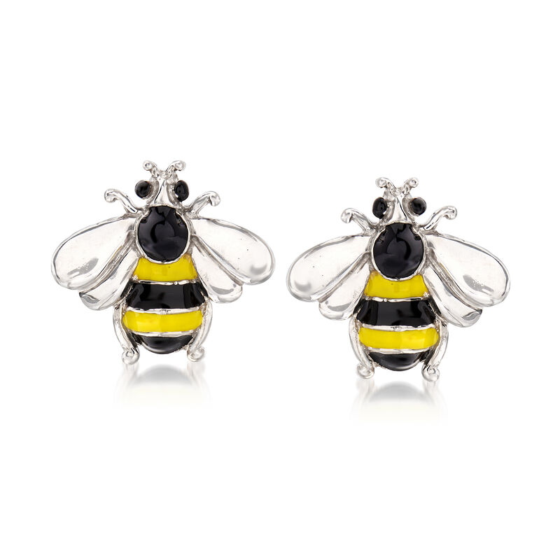Italian Enamel Bee Earrings in Sterling Silver image number 0