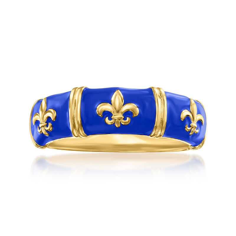 Blue Enamel Fleur-De-Lis Ring in 18kt Gold Over Sterling image number 0