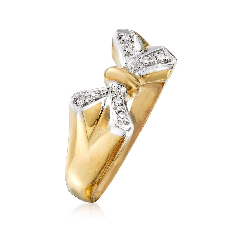 C. 1990 Vintage 18kt Two-Tone Gold Bow Ring with Diamond Accents. Size 7.75 image number 2