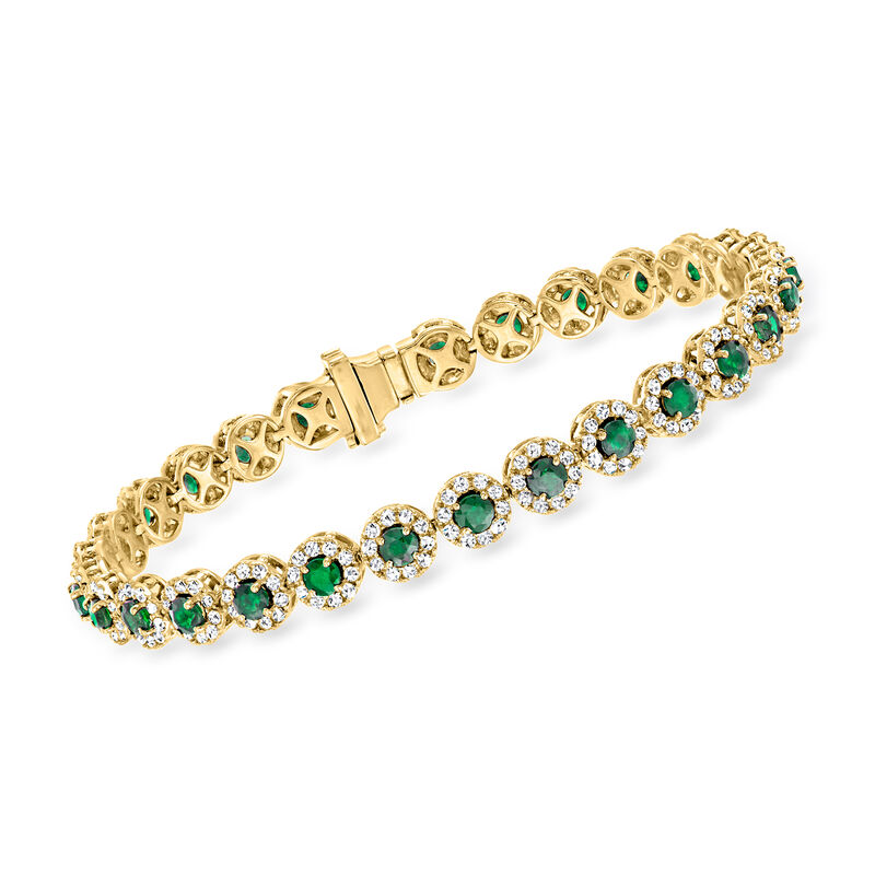 3.70 ct. t.w. Emerald and 2.69 ct. t.w. Diamond Tennis Bracelet in 14kt Yellow Gold image number 0