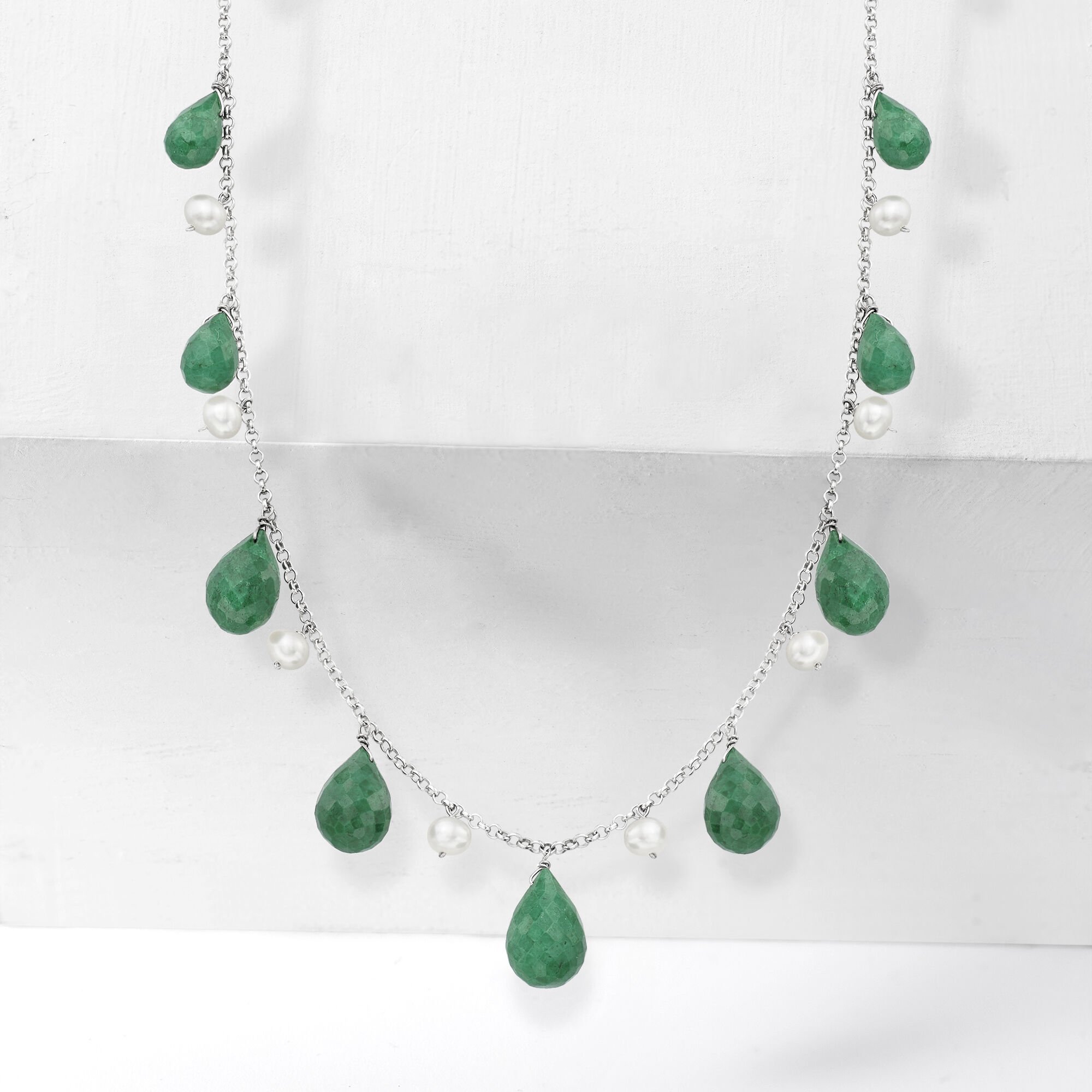 4-5mm Cultured Pearl and 30.00 ct. t.w. Emerald Bead