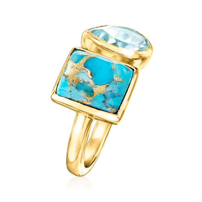 Turquoise and 1.30 Carat Sky Blue Topaz Toi et Moi Ring in 18kt Gold Over Sterling image number 2