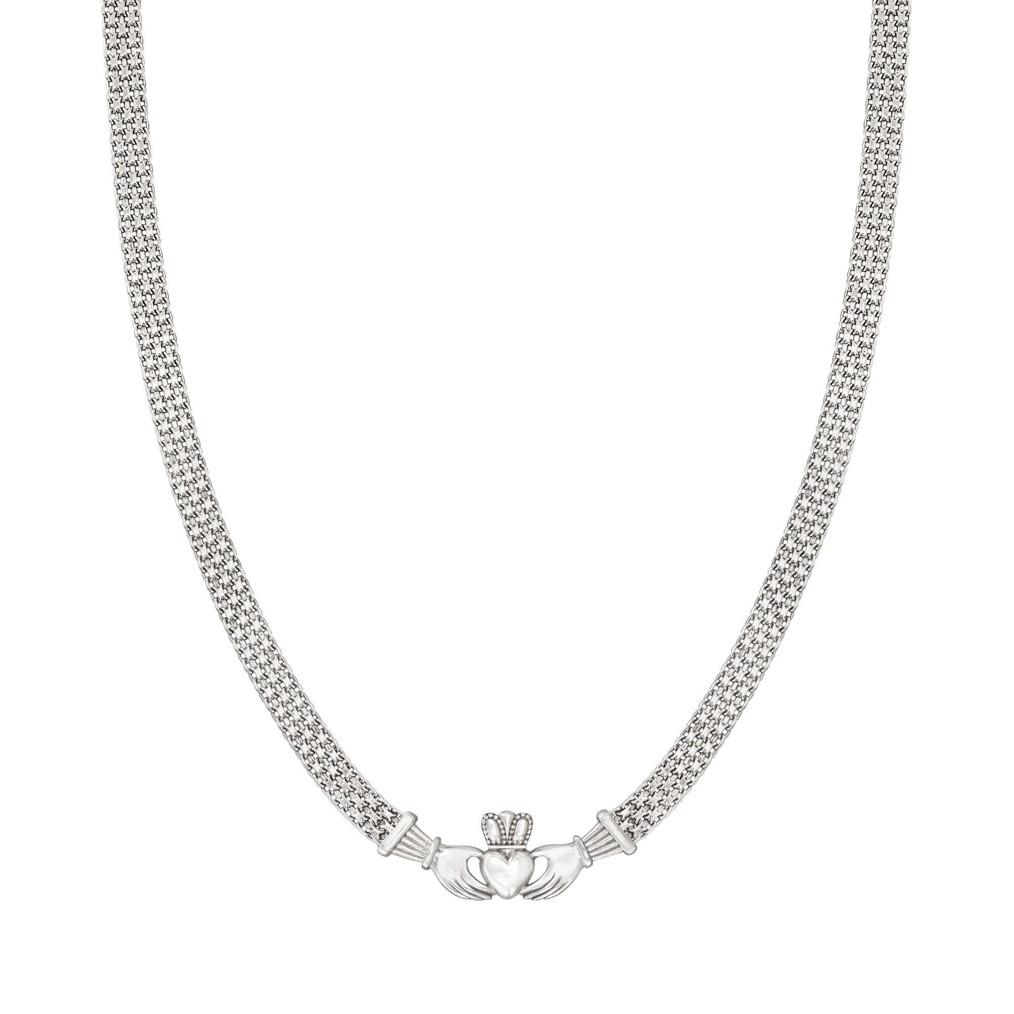 Sterling Silver Bismark-Link Claddagh Necklace