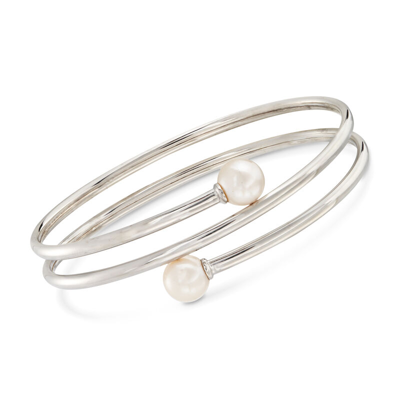 8-8.5mm Cultured Pearl Bypass Bangle Bracelet in Sterling Silver image number 0