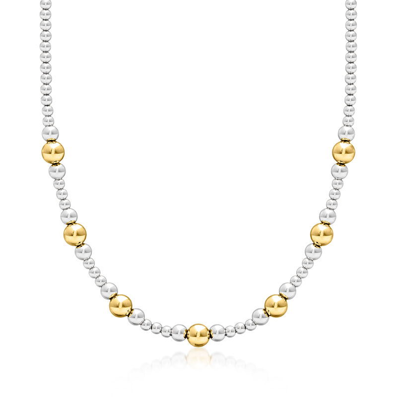 Italian Sterling Silver and 18kt Gold Over Sterling Graduated Bead Necklace image number 0