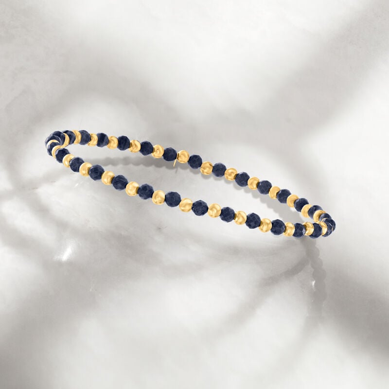 6.00 ct. t.w. Sapphire and 10kt Yellow Gold Bead Stretch Bracelet. 7" image number 2