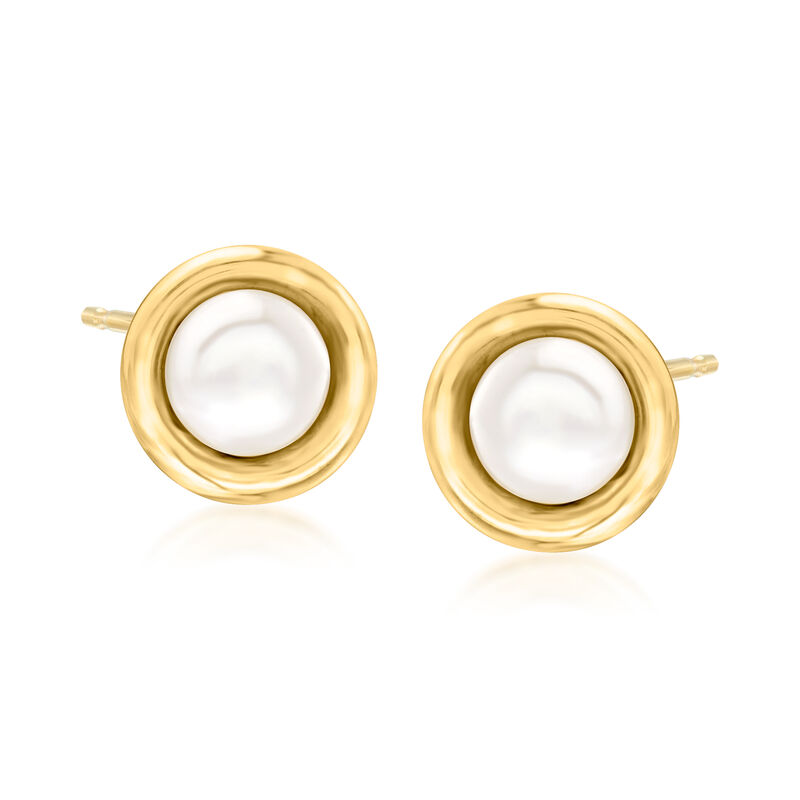 6-6.5mm Bezel-Set Cultured Pearl Earrings in 14kt Yellow Gold image number 0
