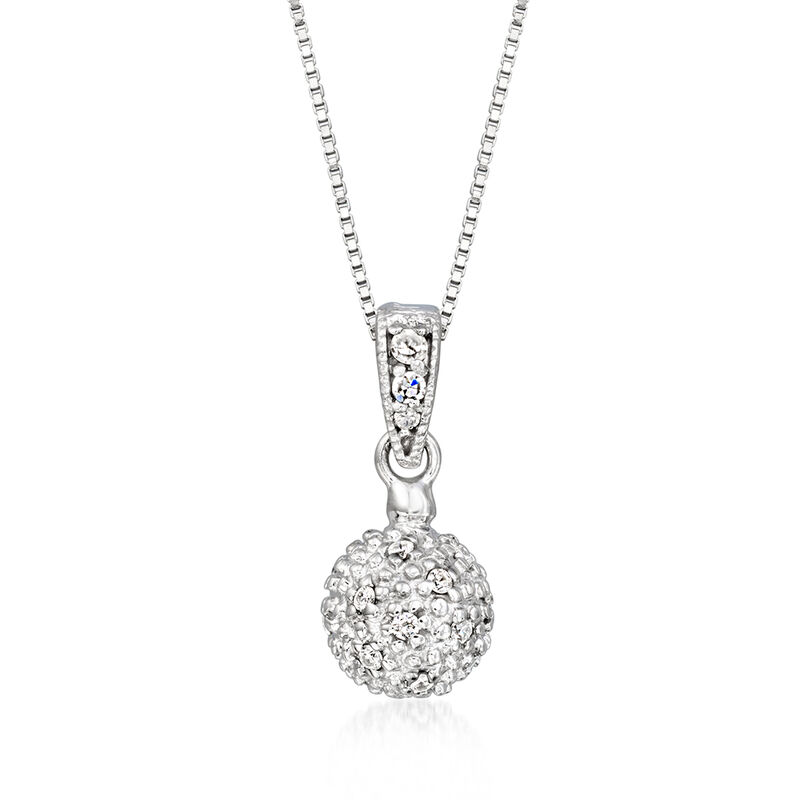 C. 1990 Vintage .20 ct. t.w. Diamond Ball Pendant Necklace in 14kt White Gold. 18&quot; image number 0
