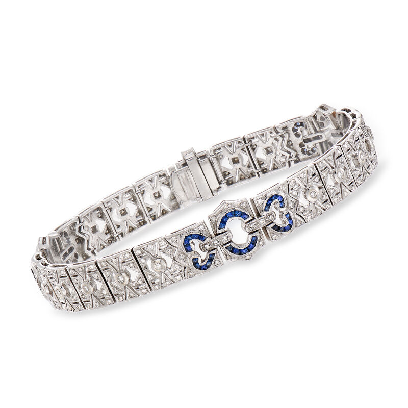 C. 1950 Vintage .75 ct. t.w. Diamond and 2.25 ct. t.w. Sapphire Bracelet in 18kt White Gold image number 0