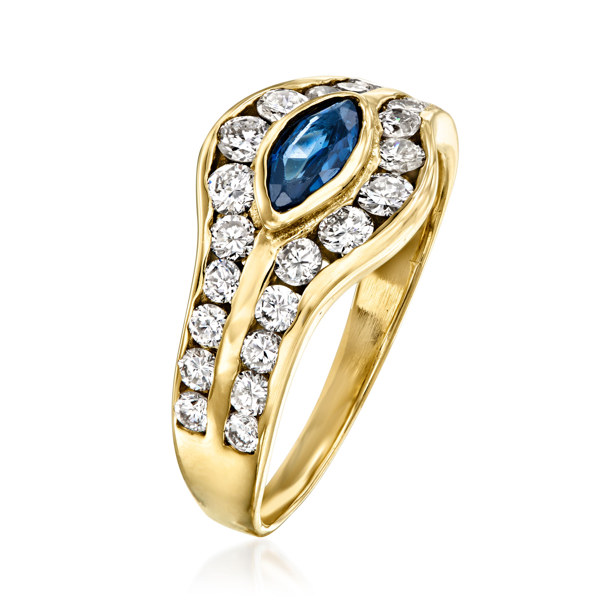C. 1980 Vintage .35 Carat Sapphire Ring with .90 ct. t.w. Diamonds in 14kt Yellow Gold