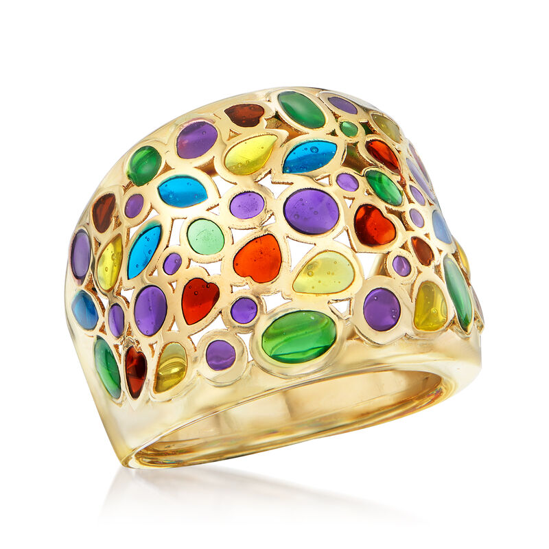 Italian Multicolored Enamel Dome Ring in 14kt Yellow Gold image number 3