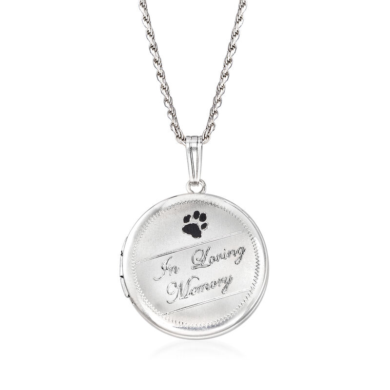 &quot;In Loving Memory&quot; Paw Print Pet Memorial and Photo Locket Pendant Necklace in Sterling Silver image number 0