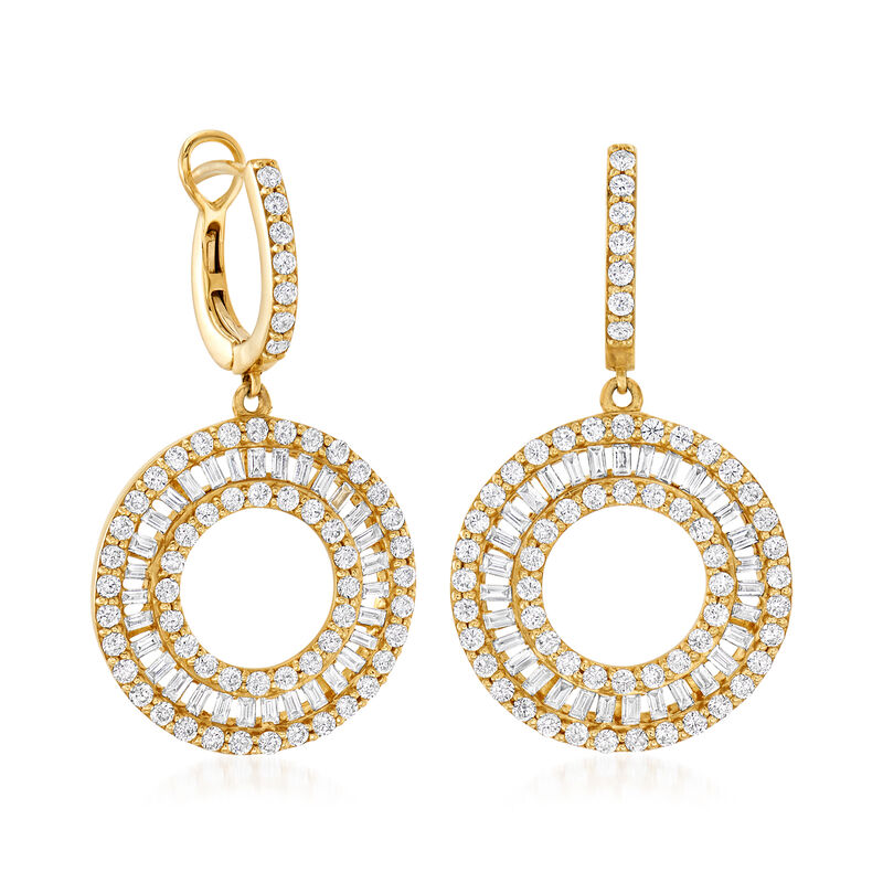 1.95 ct. t.w. Diamond Circle Hoop Drop Earrings in 14kt Yellow Gold image number 2