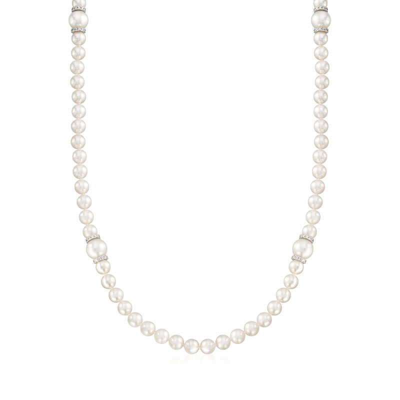Mikimoto &quot;Everyday Essentials&quot; 7-7.5mm Akoya and 10mm South Sea Pearl Necklace with Diamonds and 18kt White Gold. 37.75&quot; image number 0