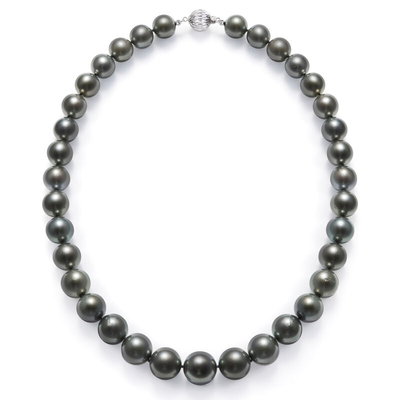 10-13mm Black Cultured Tahitian Pearl Necklace with 14kt White Gold image number 3