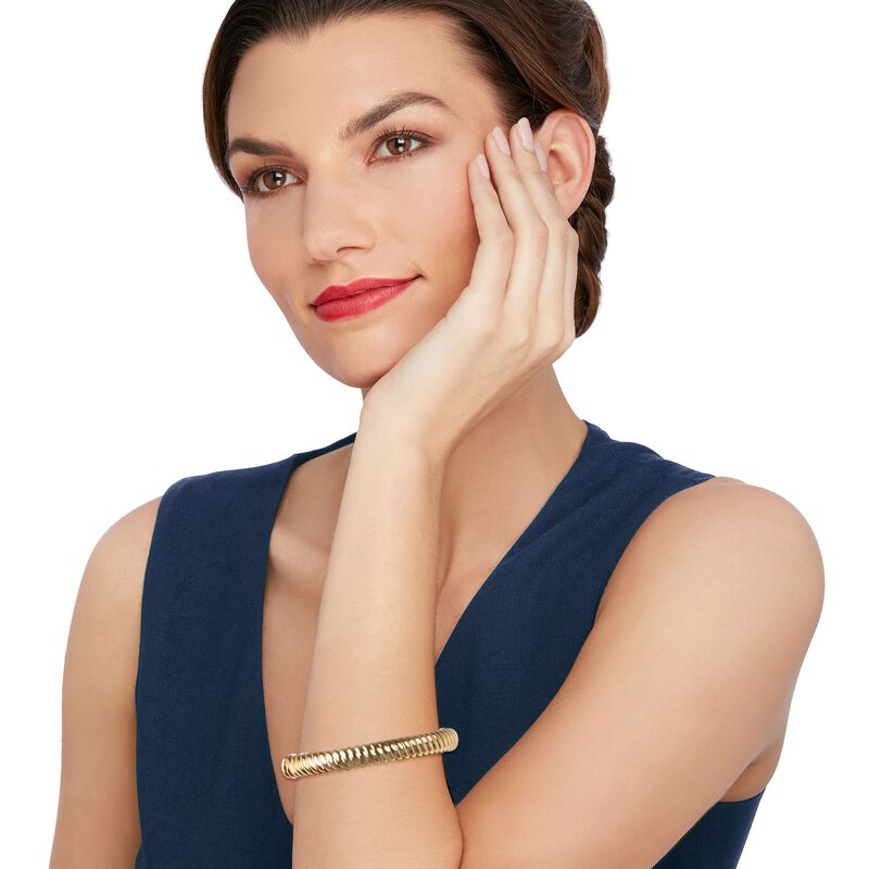 Italian Andiamo 14kt Yellow Gold Over Resin Ribbed Bangle Bracelet. 8&quot; image number 1