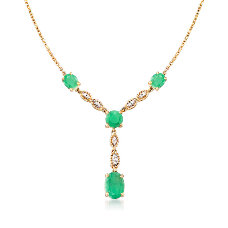 2.00 ct. t.w. Emerald Y-Necklace with Diamond Accents in 14kt Yellow Gold image number 0
