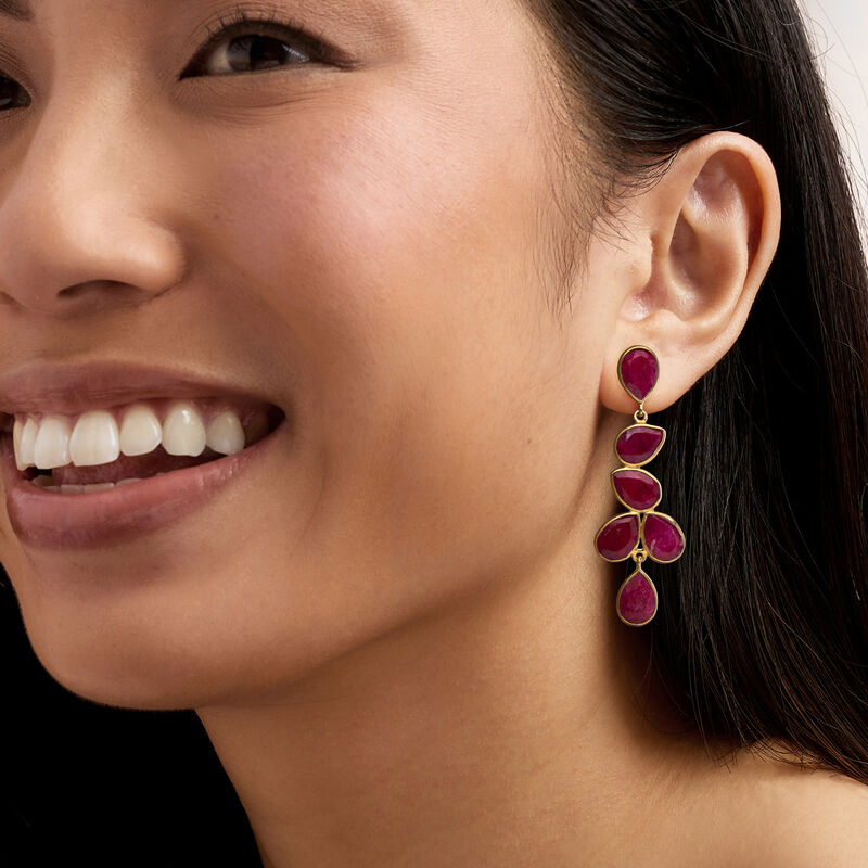30.00 ct. t.w. Ruby Drop Earrings in 18kt Gold Over Sterling image number 1
