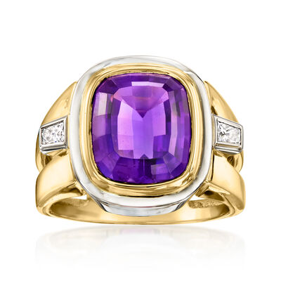C. 1980 Vintage 8.00 Carat Amethyst Ring with .25 ct. t.w. Diamonds in 18kt Two-Tone Gold