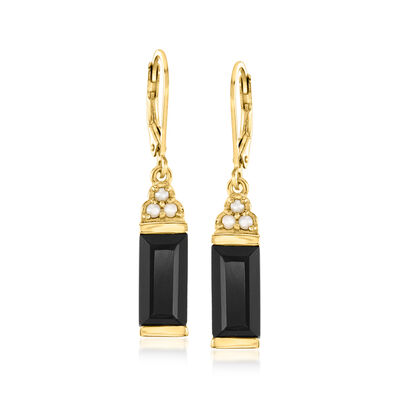 Onyx Drop Earrings with 1.5-2mm Cultured Pearls in 18kt Gold Over Sterling