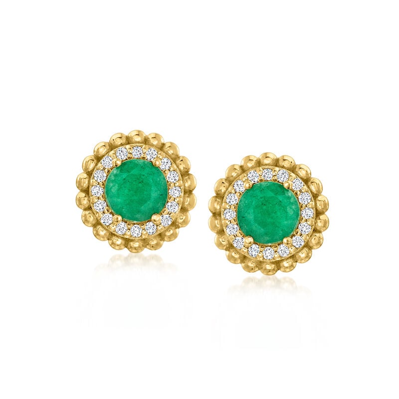 1.10 ct. t.w. Emerald Earrings with .20 ct. t.w. White Topaz in 18kt Gold Over Sterling  image number 0