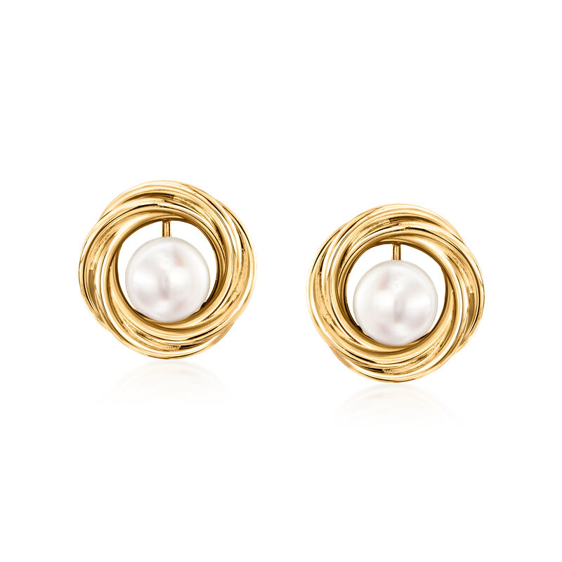 C. 1980 Vintage 6.5mm Cultured Pearl Swirl Earrings in 14kt Yellow Gold  image number 0