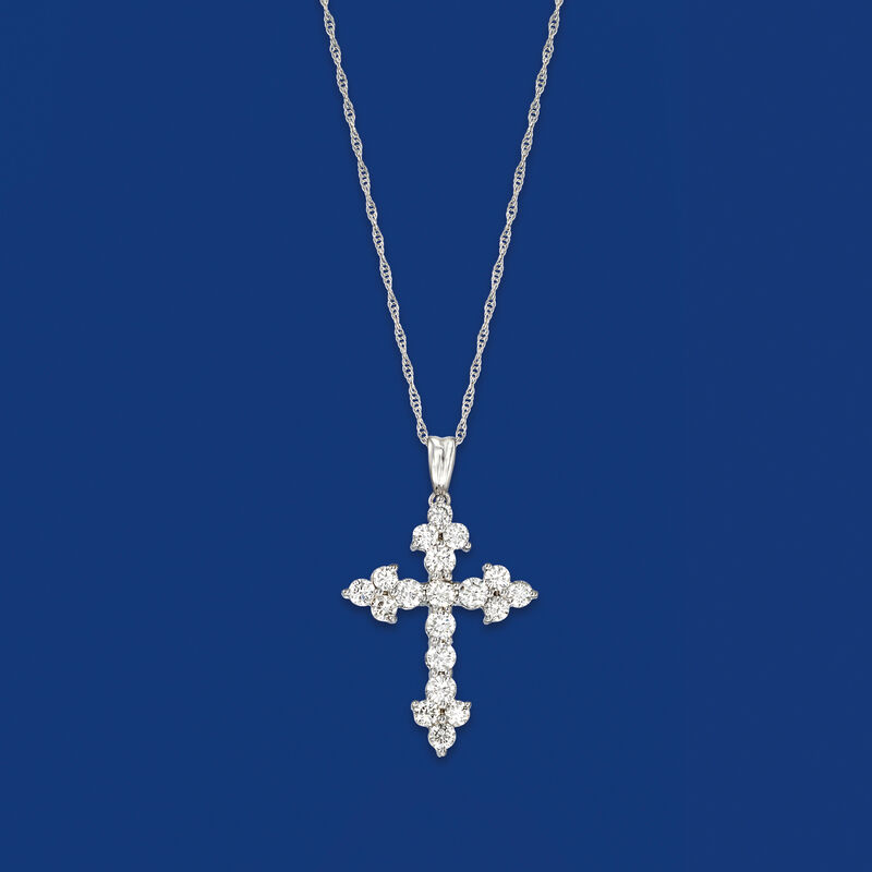 1.00 ct. t.w. Diamond Cross Pendant Necklace in 14kt White Gold. 18&quot; image number 2