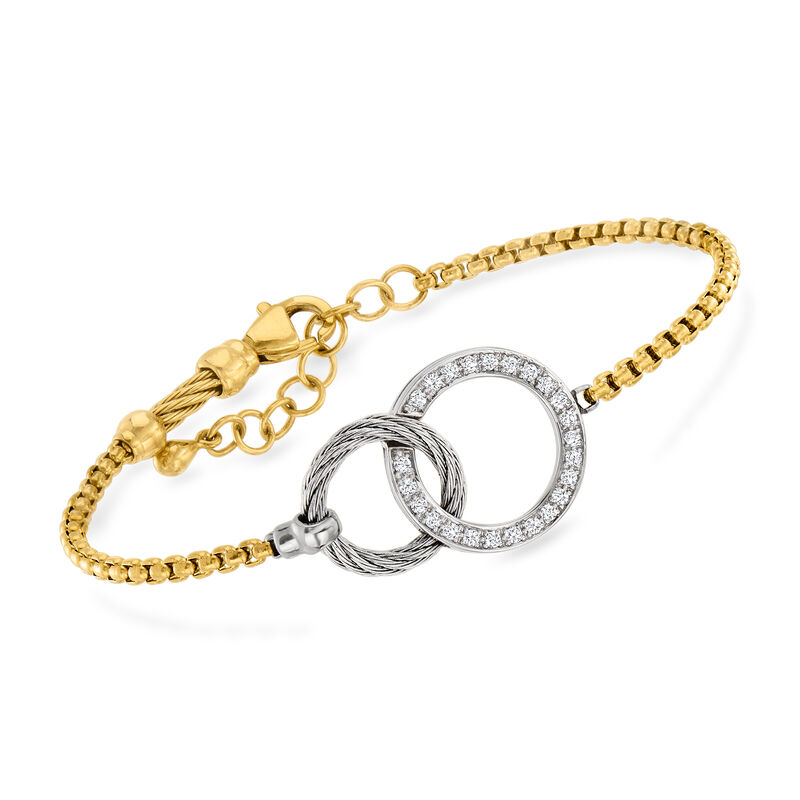 ALOR .17 ct. t.w. Diamond and Yellow Stainless Steel Two-Circle Bracelet with 14kt White Gold. 6&quot; image number 0