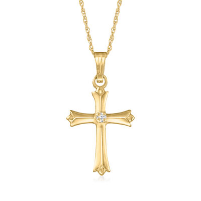 Child's 14kt Yellow Gold Cross Pendant Necklace with Single Diamond