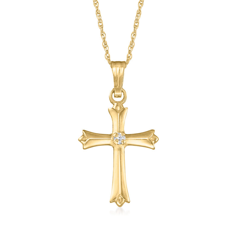 Child's 14kt Yellow Gold Cross Pendant Necklace with Single Diamond. 15" image number 0