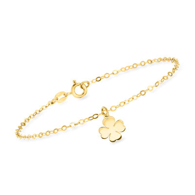 Italian 14kt Yellow Gold Four-Leaf Clover Charm Bracelet