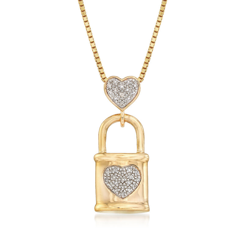 .10 ct. t.w. Pave Diamond Heart and Lock Pendant in 18kt Gold Over Sterling image number 0