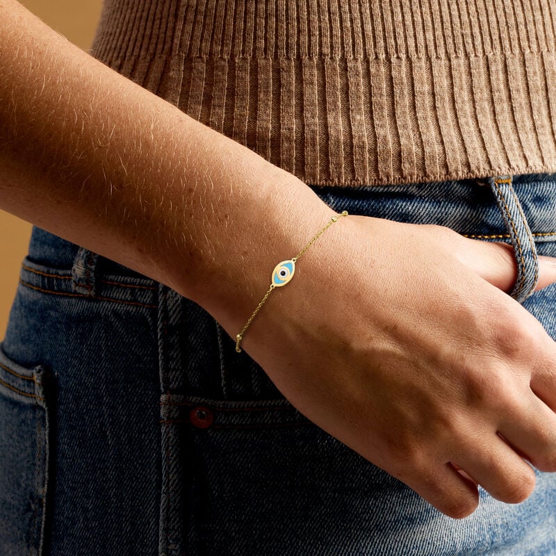 Italian 14kt Yellow Gold Evil Eye Bracelet with Multicolored Enamel image number 1