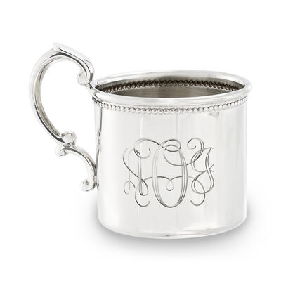 Empire Pewter Personalized Beaded Baby Cup with Swirl Handle
