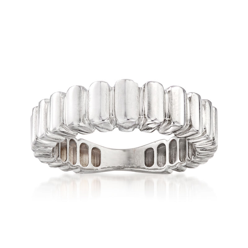 Italian 18kt White Gold Ribbed Ring image number 0