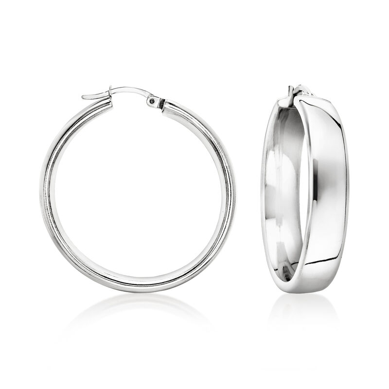 Rhodium-Plated Hoop Earrings. 1 1/2" image number 0