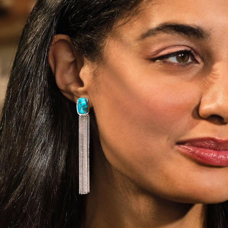 Turquoise Fringe Drop Earrings in Sterling Silver image number 1