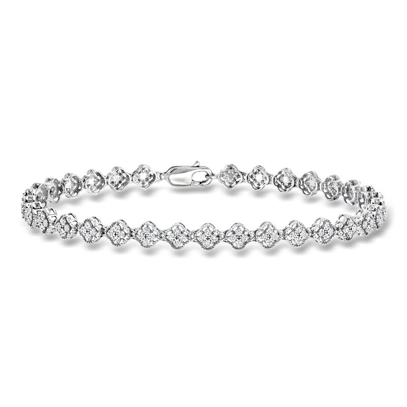 .75 ct. t.w. Diamond Clover Cluster Bracelet in Sterling Silver. 7" image number 0
