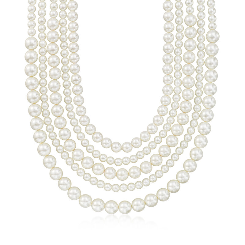 4-10mm Shell Pearl Layered Necklace with Sterling Silver image number 0