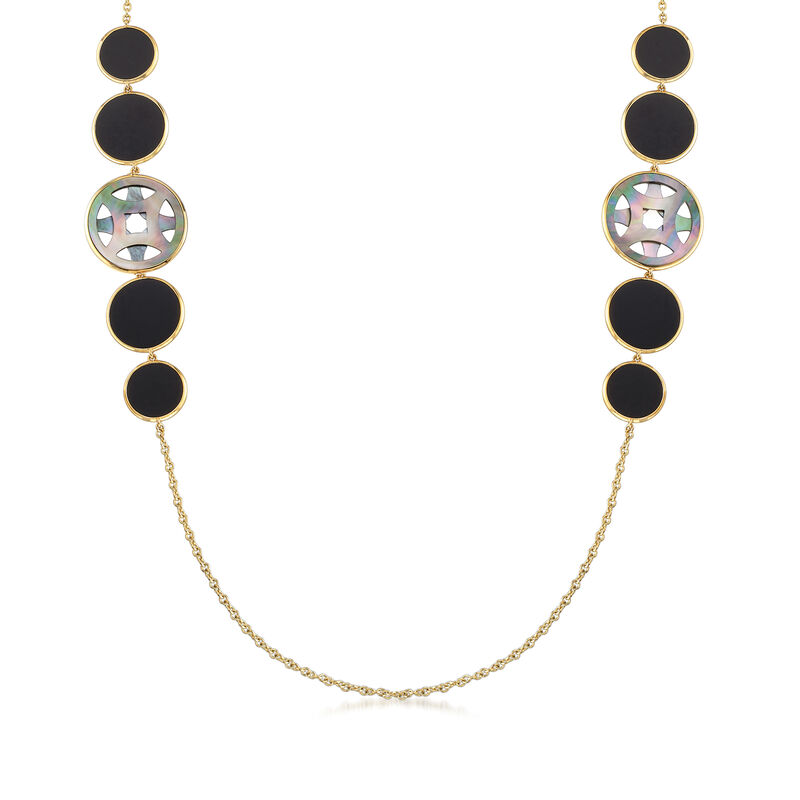 C. 2000 Vintage Ippolita &quot;Rock Candy&quot; Onyx and Mother-Of-Pearl Station Necklace in 18kt Yellow Gold. 380 image number 1