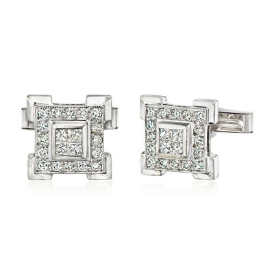 C. 1980 Vintage 1.65 ct. t.w. Diamond Cuff Links in 14kt and 18kt White Gold