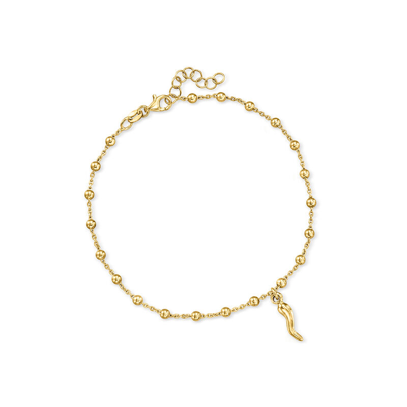 18kt Gold Over Sterling Italian Horn Bead Station Anklet. 9&quot; image number 0