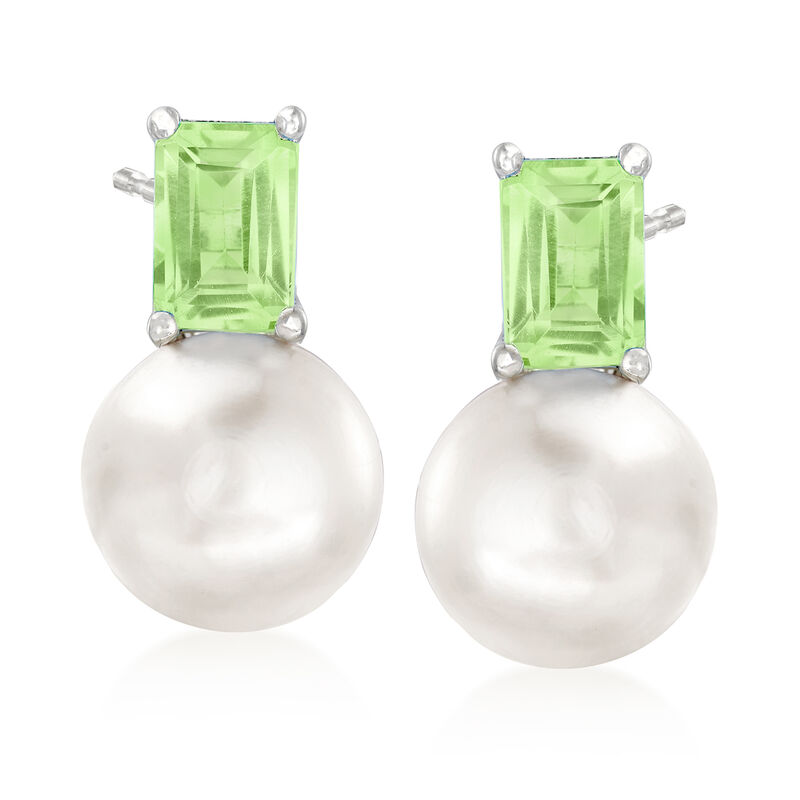 8-8.5mm Cultured Pearl and .90 ct. t.w. Peridot Earrings in Sterling Silver  image number 0