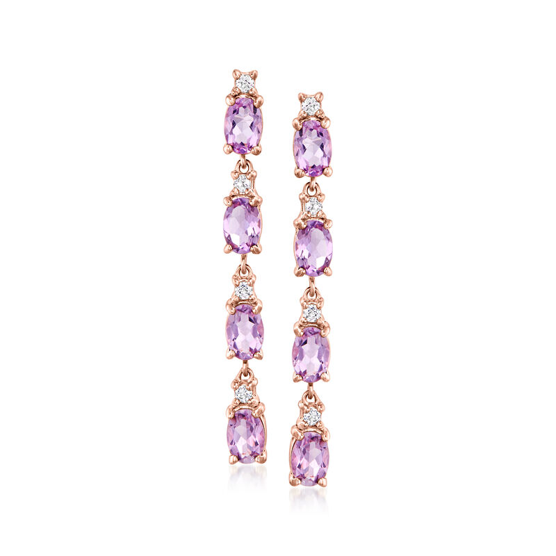 3.20 ct. t.w. Amethyst and .40 ct. t.w. White Topaz Drop Earrings in 18kt Rose Gold Over Sterling  image number 0