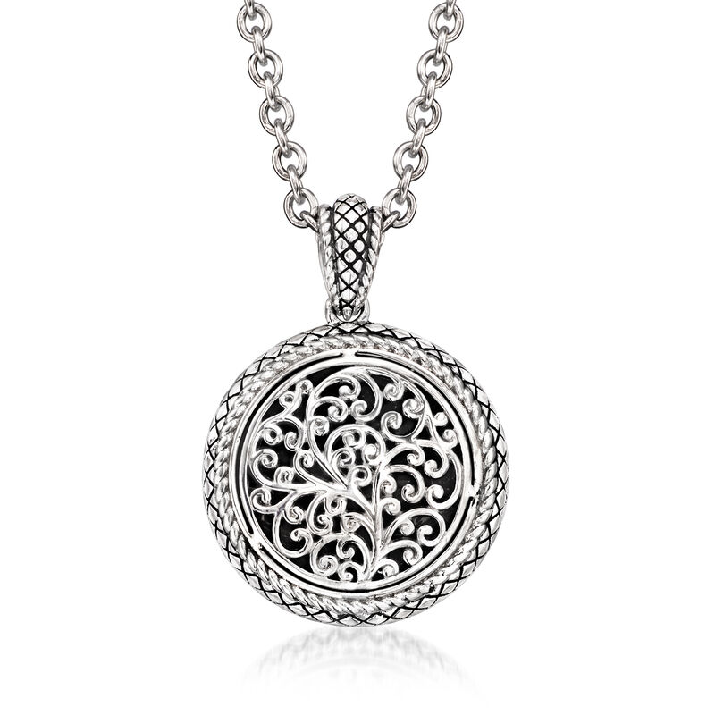 Andrea Candela &quot;Pasion De Plata&quot; Sterling Silver Round Pendant Necklace with Black Enamel. 17&quot; image number 1