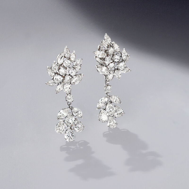 C. 1970 Vintage 15.50 ct. t.w. Diamond Drop Earrings in Platinum image number 4